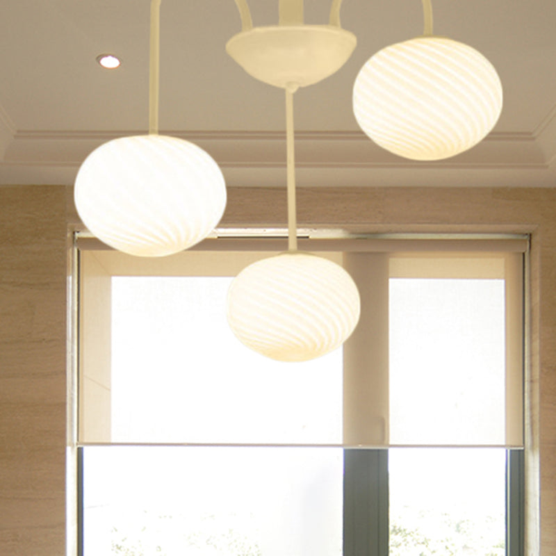 Modern Frosted Glass Semi Flush Light with 3 Black/White Lights and Curved Arm for Ceiling Mounting