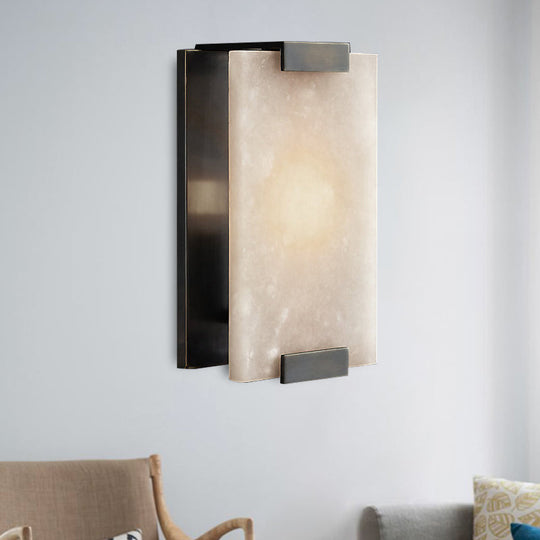 10.5/18.5 Modern Rectangular Sconce Light - Metal 1 Head Wall Lamp Fixture With White Marble