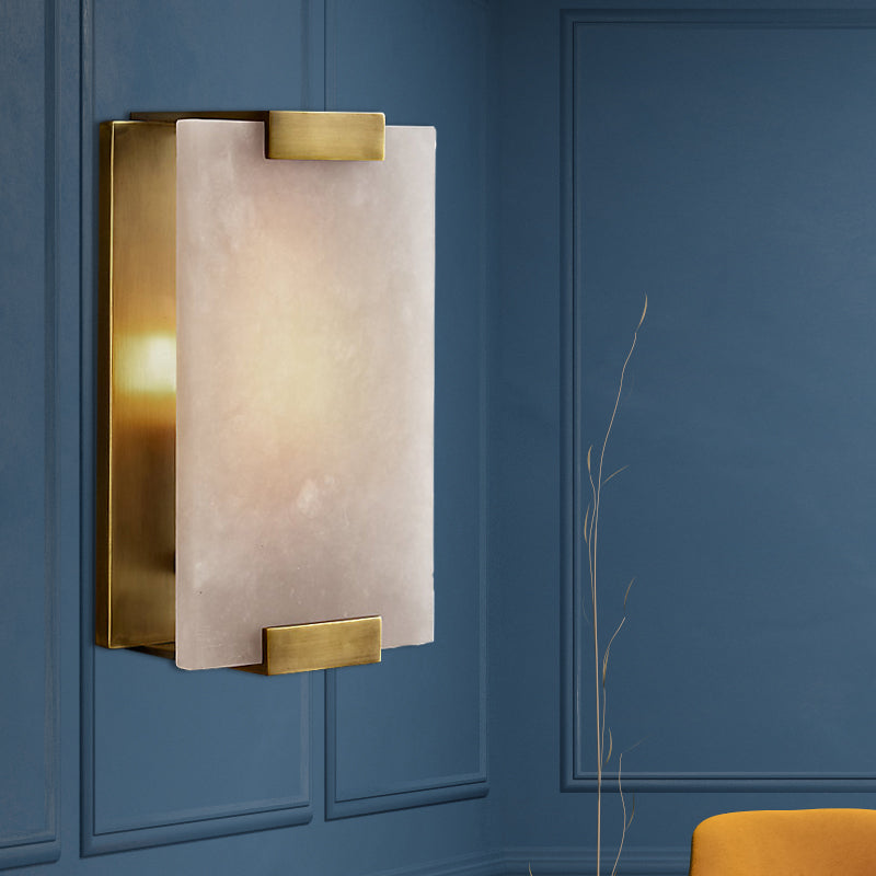 10.5/18.5 Modern Rectangular Sconce Light - Metal 1 Head Wall Lamp Fixture With White Marble