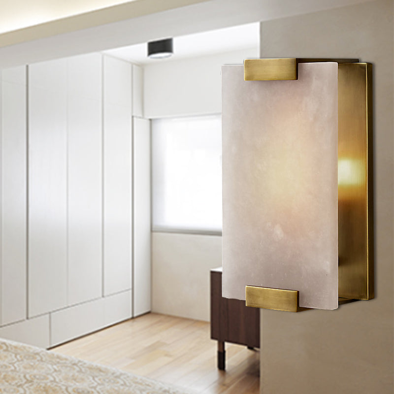 10.5/18.5 Modern Rectangular Sconce Light - Metal 1 Head Wall Lamp Fixture With White Marble