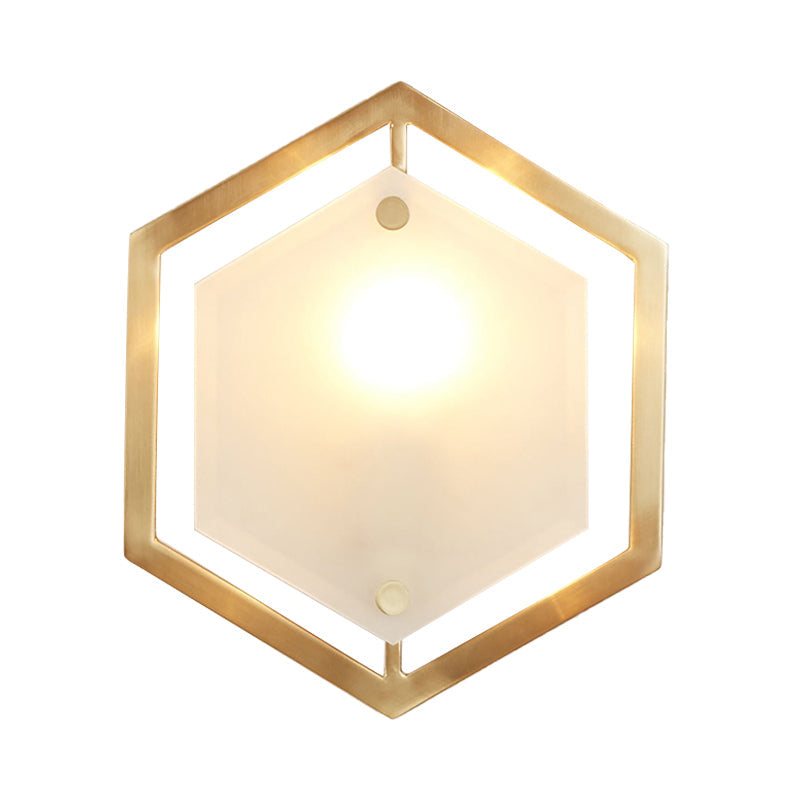 Traditional Gold Metal Hexagon Sconce Lamp - 1 Head Wall Lighting Fixture For Hallway