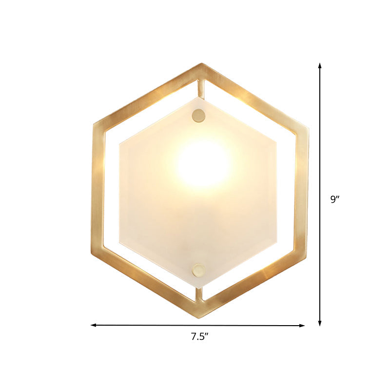 Traditional Gold Metal Hexagon Sconce Lamp - 1 Head Wall Lighting Fixture For Hallway