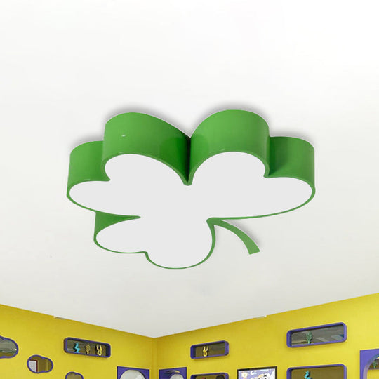 Lucky Clover Led Flush Mount Light - Modern Acrylic Ceiling Lamp For Kindergarten Green / 18