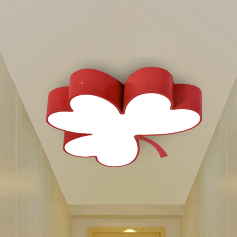 Lucky Clover Led Flush Mount Light - Modern Acrylic Ceiling Lamp For Kindergarten Red / 18