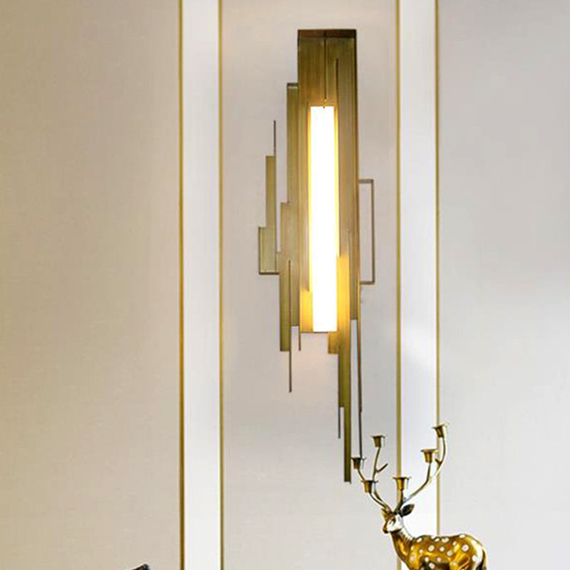 Brass/Gold Sconce Lamp: Irregular Shape With Left/Right Tip - Unique Metal Wall Lighting Fixture