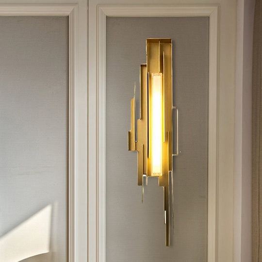 Brass/Gold Sconce Lamp: Irregular Shape With Left/Right Tip - Unique Metal Wall Lighting Fixture