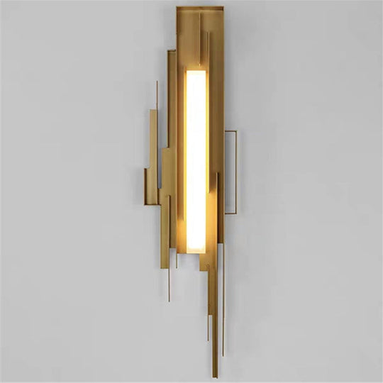 Brass/Gold Sconce Lamp: Irregular Shape With Left/Right Tip - Unique Metal Wall Lighting Fixture