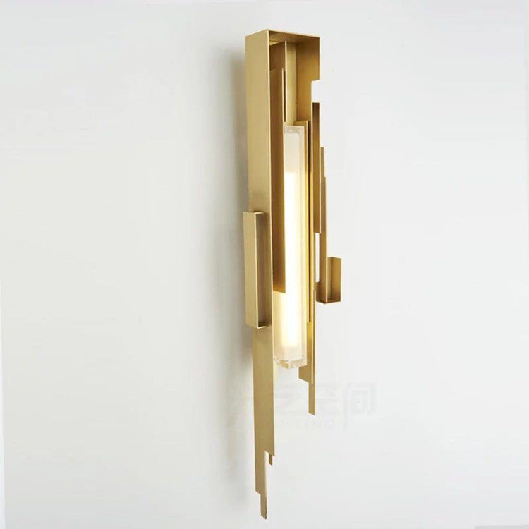 Brass/Gold Sconce Lamp: Irregular Shape With Left/Right Tip - Unique Metal Wall Lighting Fixture