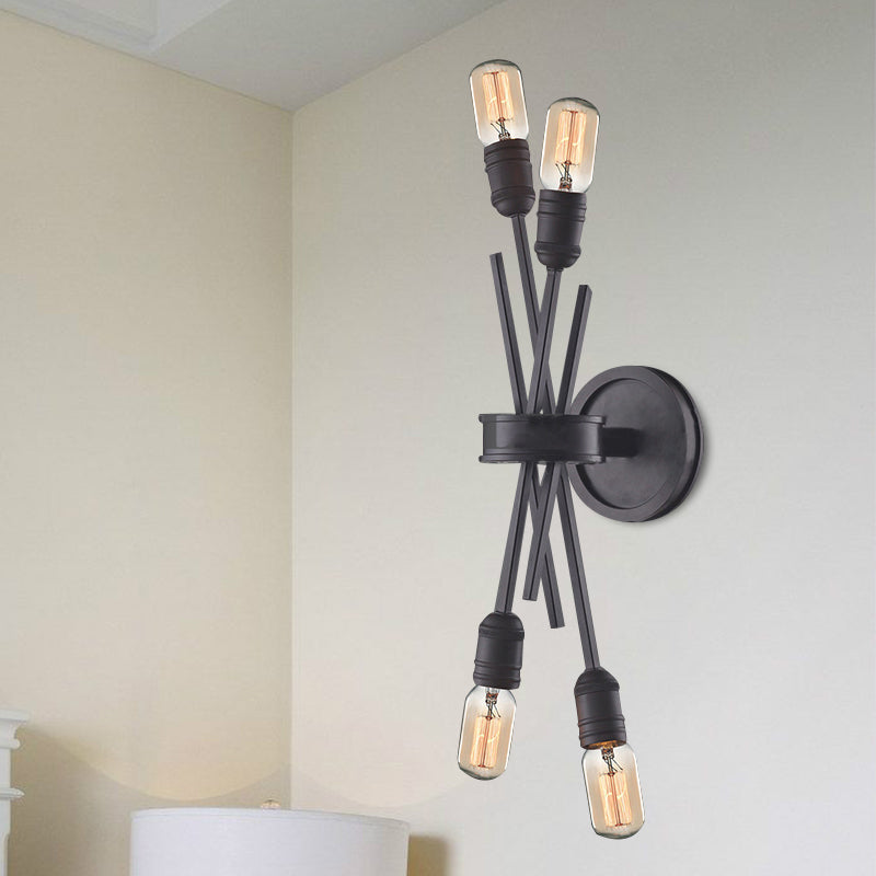 Classic Crossed Wall Mount Metal Lamp 4 Heads In Black/Brass - Perfect For Dining Room Black