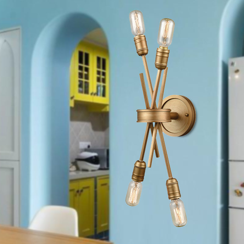 Classic Crossed Wall Mount Metal Lamp 4 Heads In Black/Brass - Perfect For Dining Room