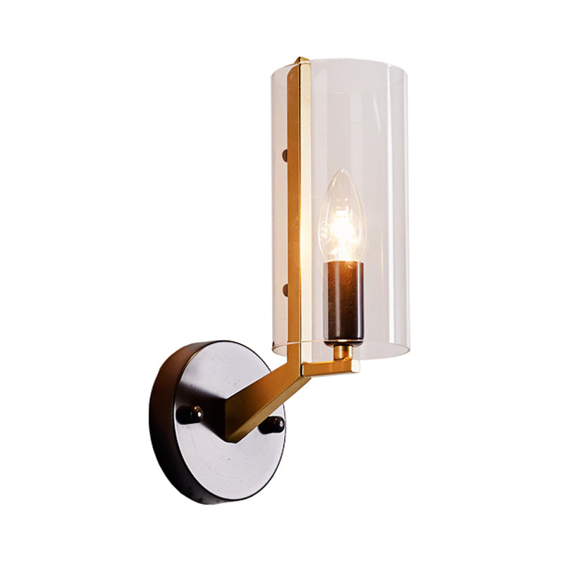 Gold Metal Wall Mounted Candle Lamp With Clear Glass Shade