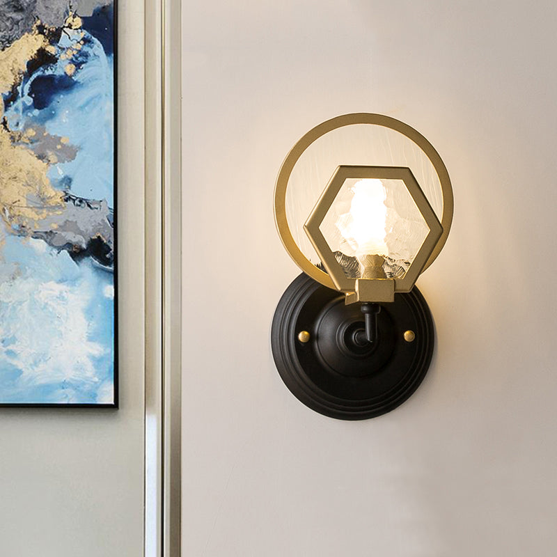 Gold Textured Glass Hexagon Wall Sconce - 1 Or 2 Head Light Fixture For Living Room