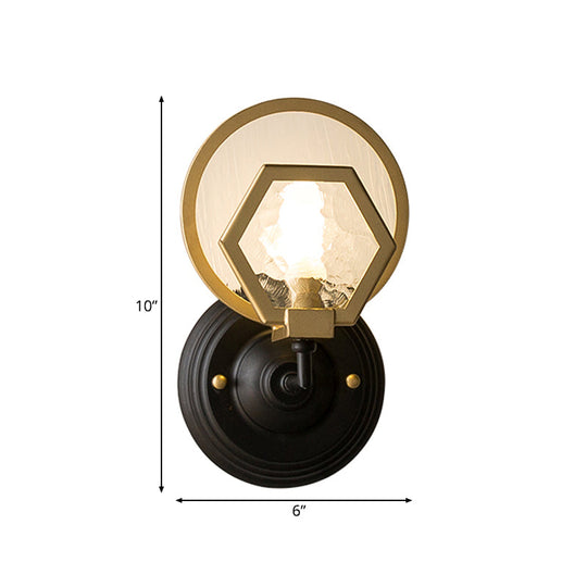 Gold Textured Glass Hexagon Wall Sconce - 1 Or 2 Head Light Fixture For Living Room