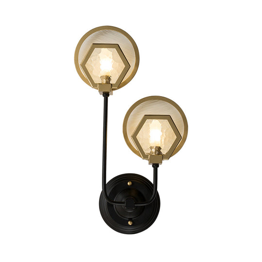 Gold Textured Glass Hexagon Wall Sconce - 1 Or 2 Head Light Fixture For Living Room