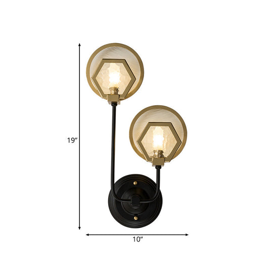 Gold Textured Glass Hexagon Wall Sconce - 1 Or 2 Head Light Fixture For Living Room