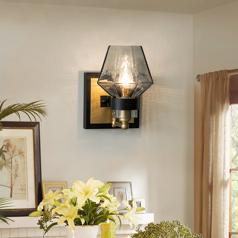 Traditional Metal Candle Sconce Lamp - Black Wall Lighting Fixture With Urn Smoke Glass Shade