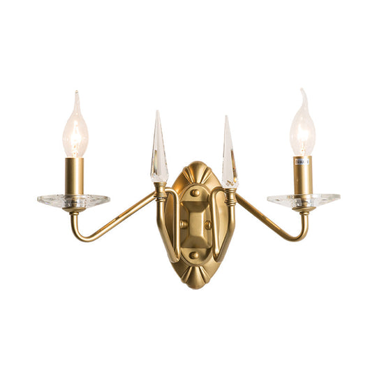 Gold Metal Candle Sconce Lamp With Curved Arm - 2-Head Wall Lighting Fixture