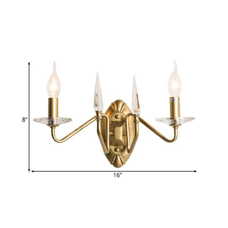 Gold Metal Candle Sconce Lamp With Curved Arm - 2-Head Wall Lighting Fixture