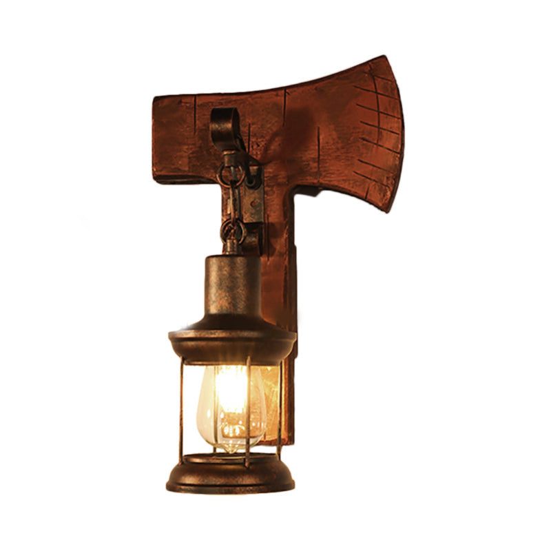 Coastal Clear Glass Lantern Sconce Light With Wooden Backplate - Rustic One-Light Fixture