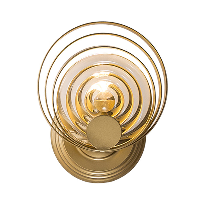 Gold Metal Circle Wall Lamp Sconce: Traditional Bedside Light With 1/2 Bulbs