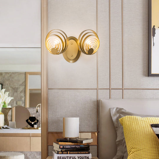 Gold Metal Circle Wall Lamp Sconce: Traditional Bedside Light With 1/2 Bulbs