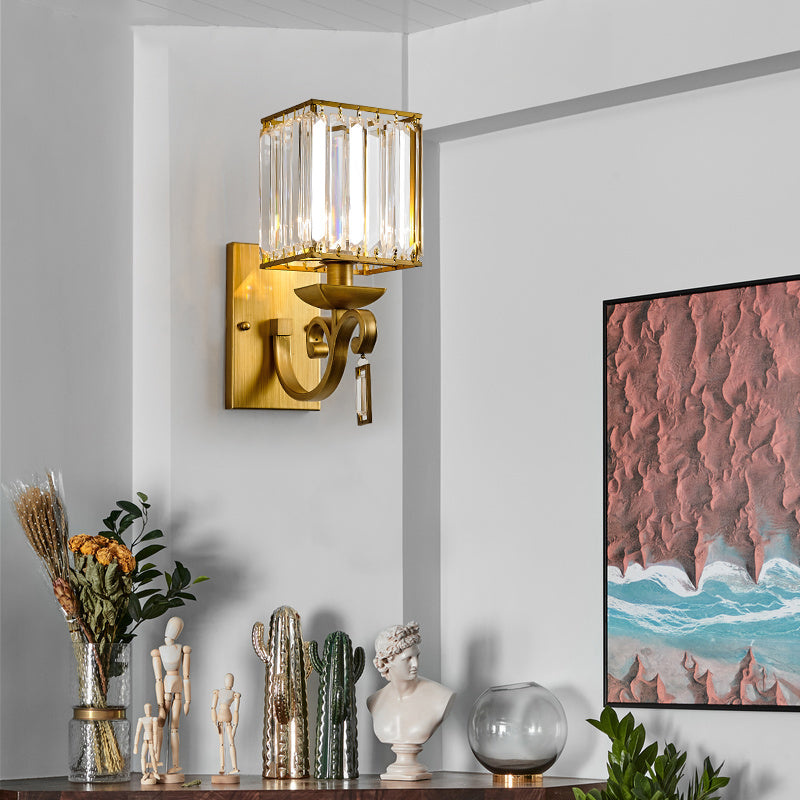 Gold Metal Wall Sconce With Ribbed Glass Shade - Traditional Design 1 Bulb Fixture