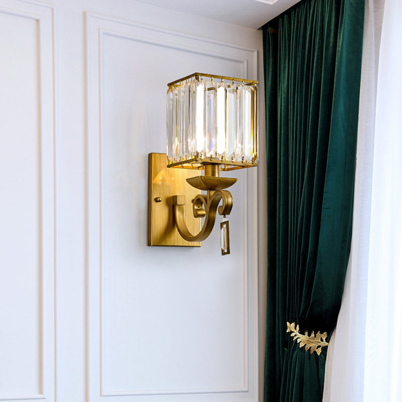 Gold Metal Wall Sconce With Ribbed Glass Shade - Traditional Design 1 Bulb Fixture