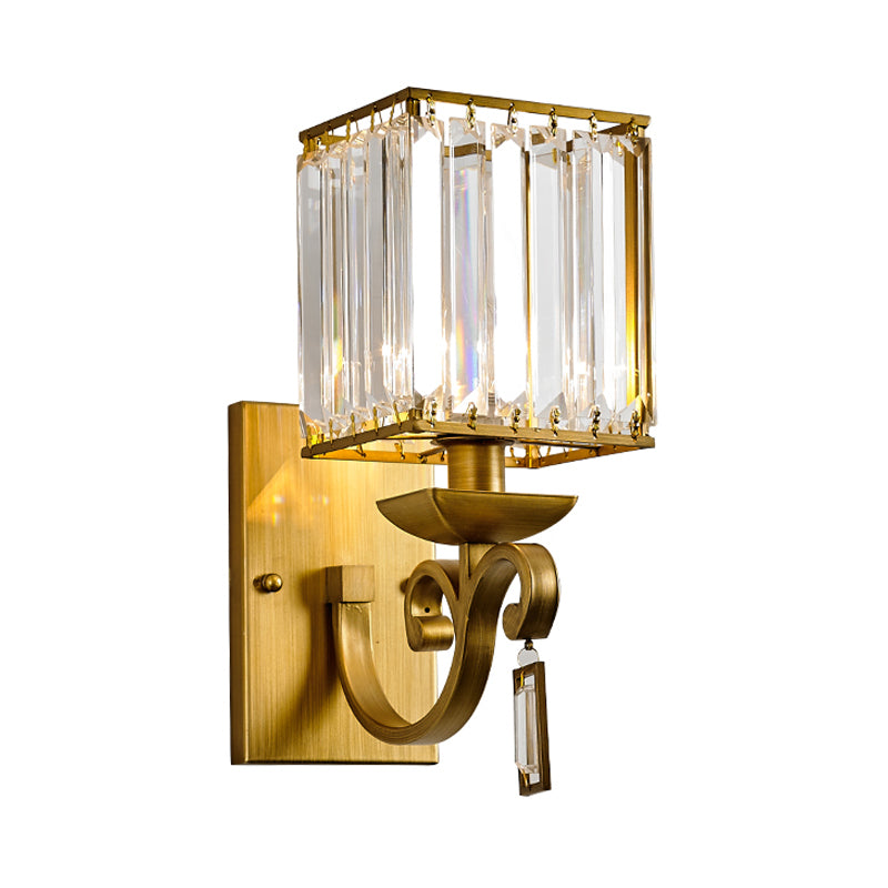 Gold Metal Wall Sconce With Ribbed Glass Shade - Traditional Design 1 Bulb Fixture