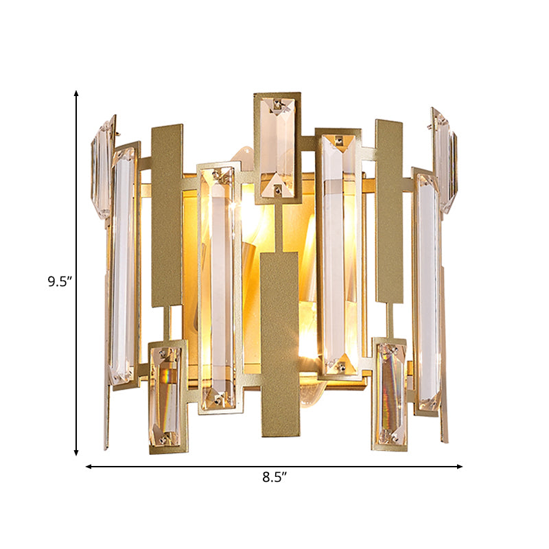 Traditional Crystal Wall Sconce Light With Laser Cut Design - Gold Finish 2 Bulbs Perfect For Living