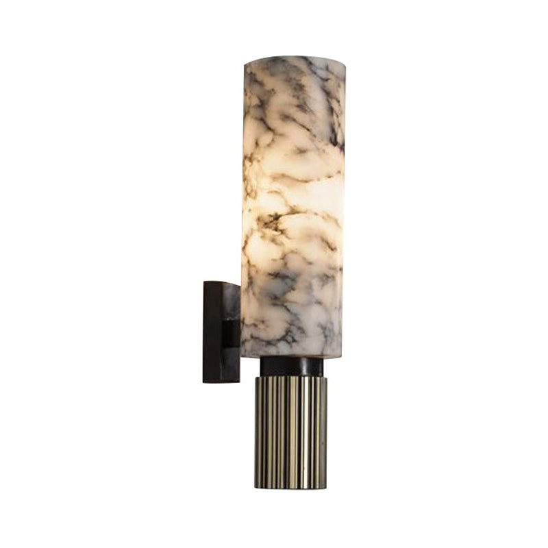 Modern Nickel Wall Sconce With Cylinder Metal Design And Marble Shade