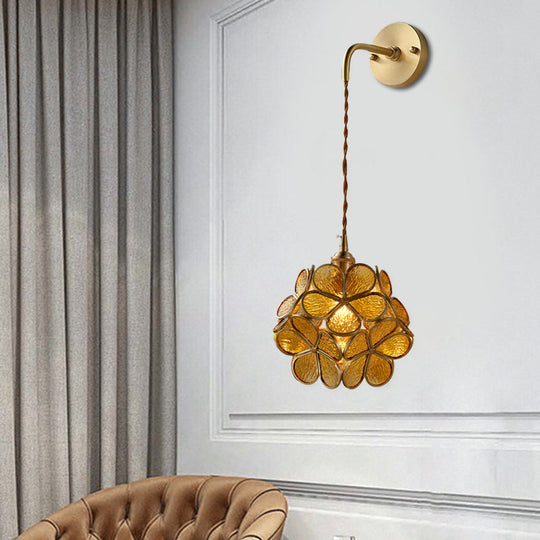 Bedroom Sconce Lamp With Flower Glass Shade - Wall Lighting Fixture