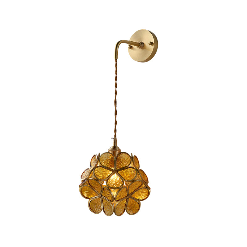 Bedroom Sconce Lamp With Flower Glass Shade - Wall Lighting Fixture