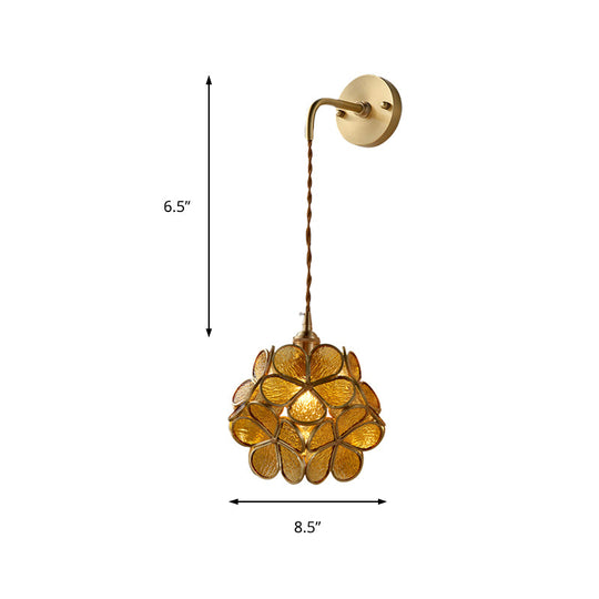 Bedroom Sconce Lamp With Flower Glass Shade - Wall Lighting Fixture