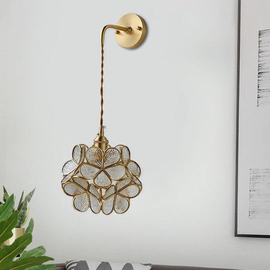 Bedroom Sconce Lamp With Flower Glass Shade - Wall Lighting Fixture Clear