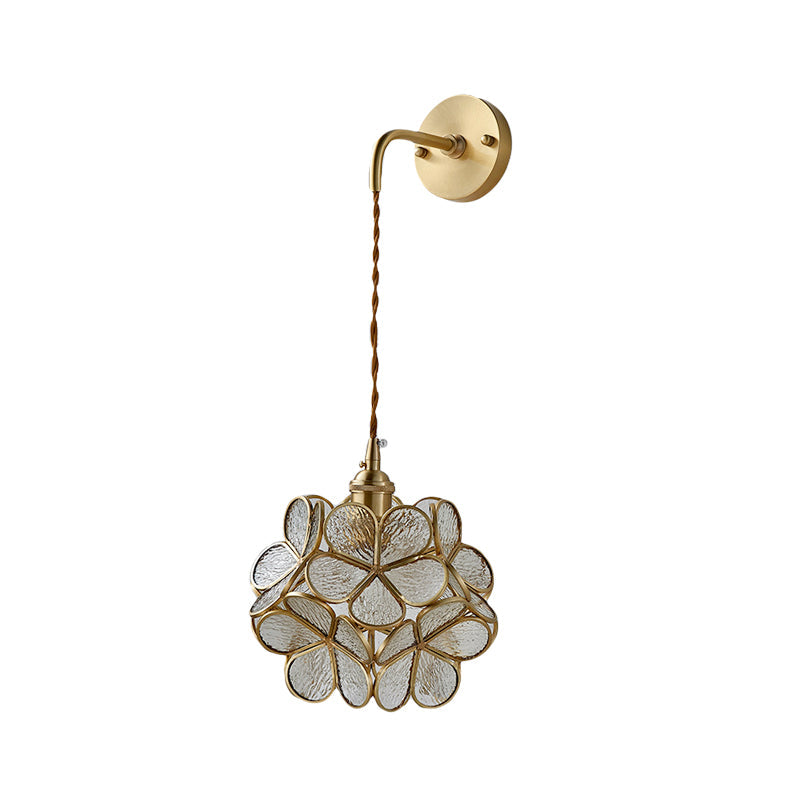 Bedroom Sconce Lamp With Flower Glass Shade - Wall Lighting Fixture