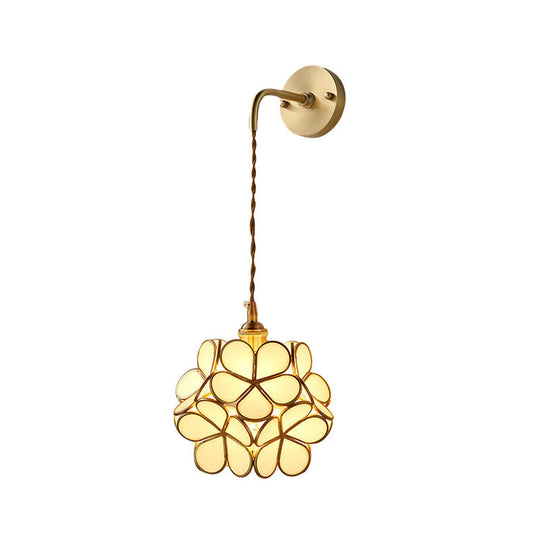 Bedroom Sconce Lamp With Flower Glass Shade - Wall Lighting Fixture