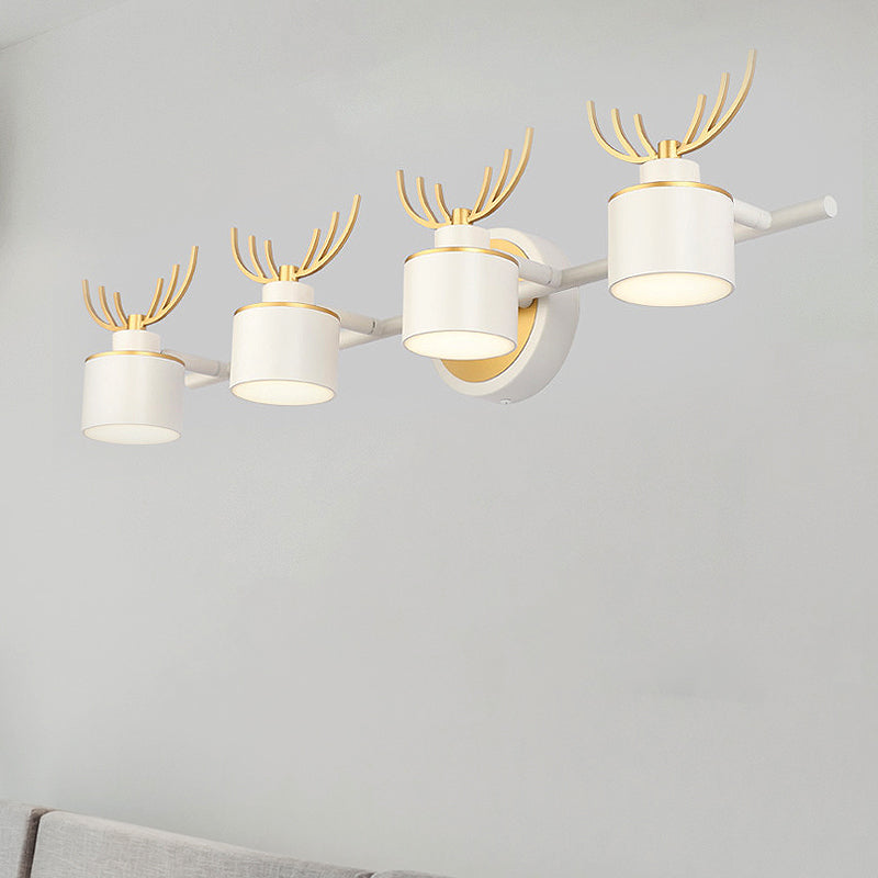 Modern 2/3/4-Light White Cylindrical Vanity Lighting With Antler Design - Natural Light Led Wall