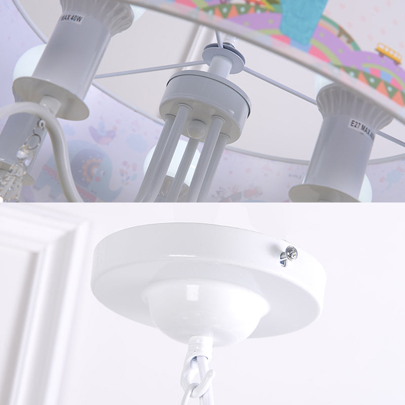 Elephant Crystal Drum Pendant Light: White 5-Light Chandelier For Kids Bedroom