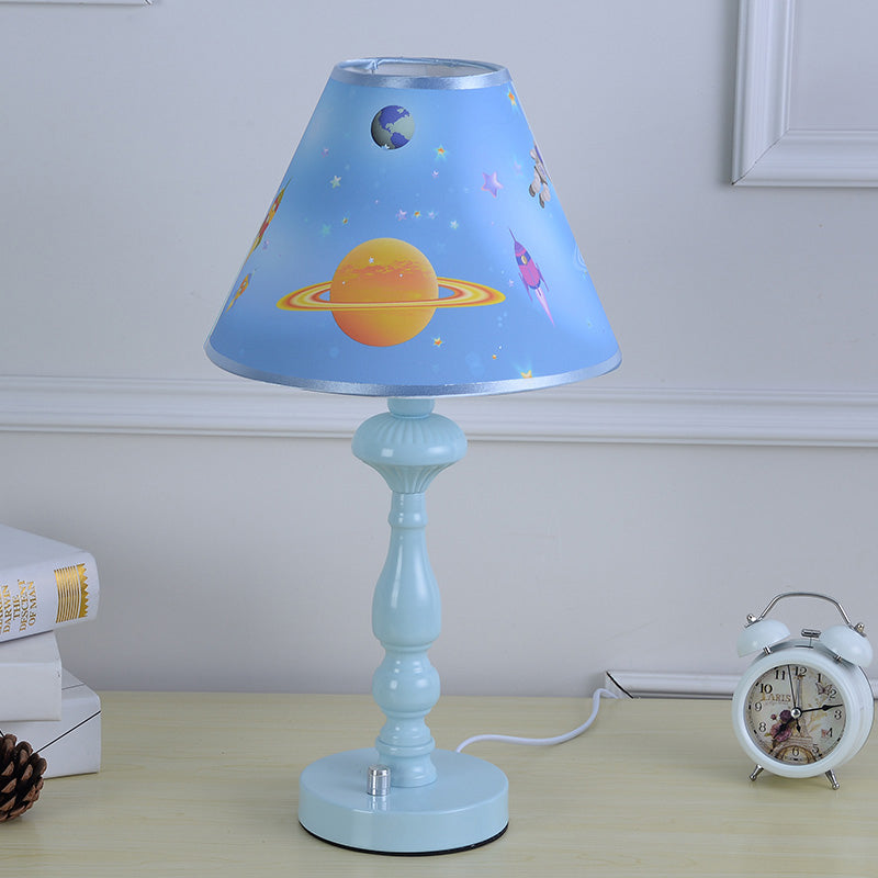 Modern Blue Planet Kindergarten Desk Lamp With Tapered Shade