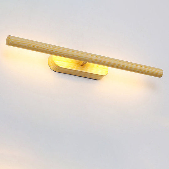 Modernist Tube Wood Vanity Wall Lamp - Wide Led Beige Mounted Light Fixture In White/Warm/Natural