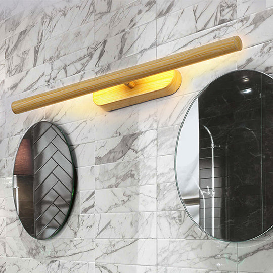 Modernist Tube Wood Vanity Wall Lamp - Wide Led Beige Mounted Light Fixture In White/Warm/Natural