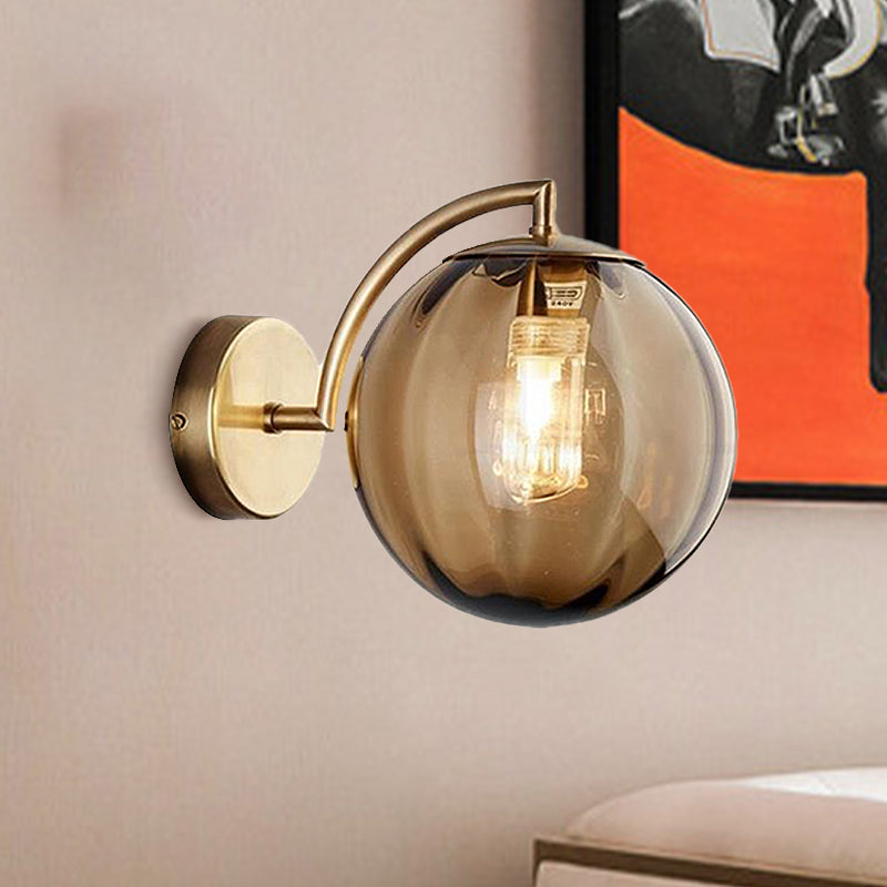 Postmodern Brass Ball Sconce Lamp - Red/Blue/Amber Glass Single Light Wall Fixture