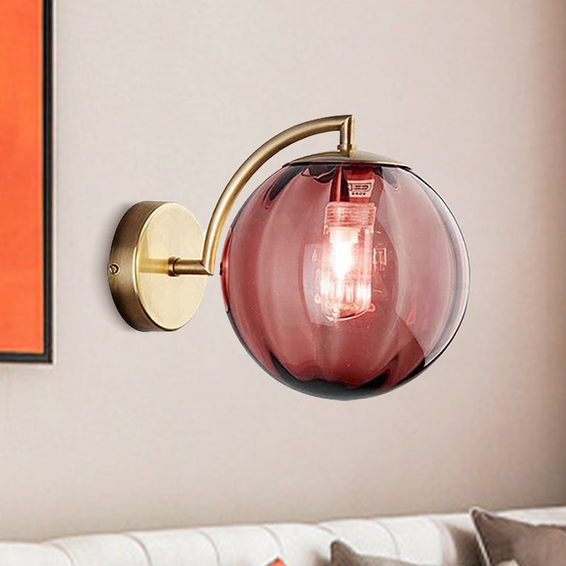 Postmodern Brass Ball Sconce Lamp - Red/Blue/Amber Glass Single Light Wall Fixture