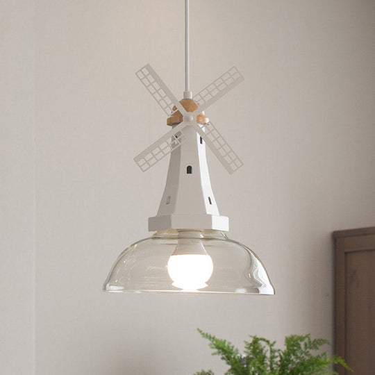 Barn Hanging Pendant Light With Clear Glass 1 Bulb And White Windmill Design - Modern Ceiling