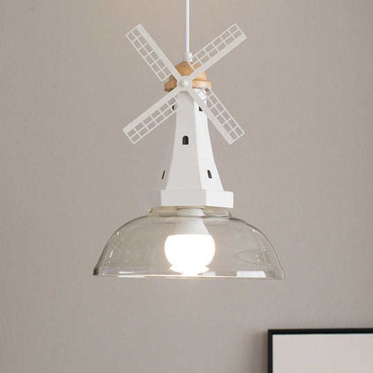 Barn Hanging Pendant Light With Clear Glass 1 Bulb And White Windmill Design - Modern Ceiling