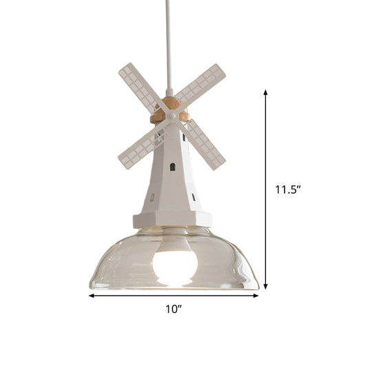 Barn Hanging Pendant Light With Clear Glass 1 Bulb And White Windmill Design - Modern Ceiling