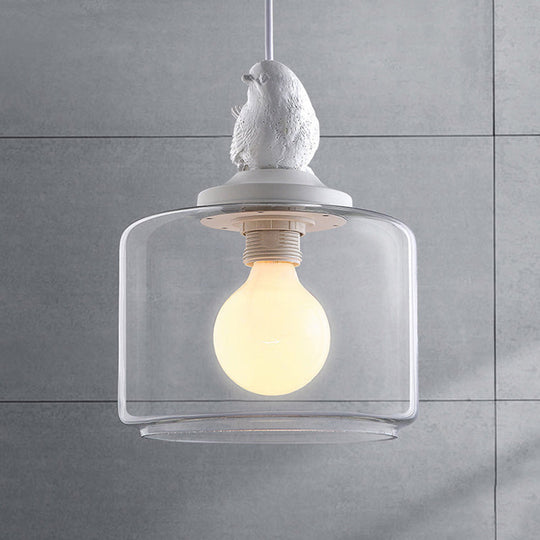 Modern White Glass Pendant Light With Bird Design - Transparent Hanging Lamp