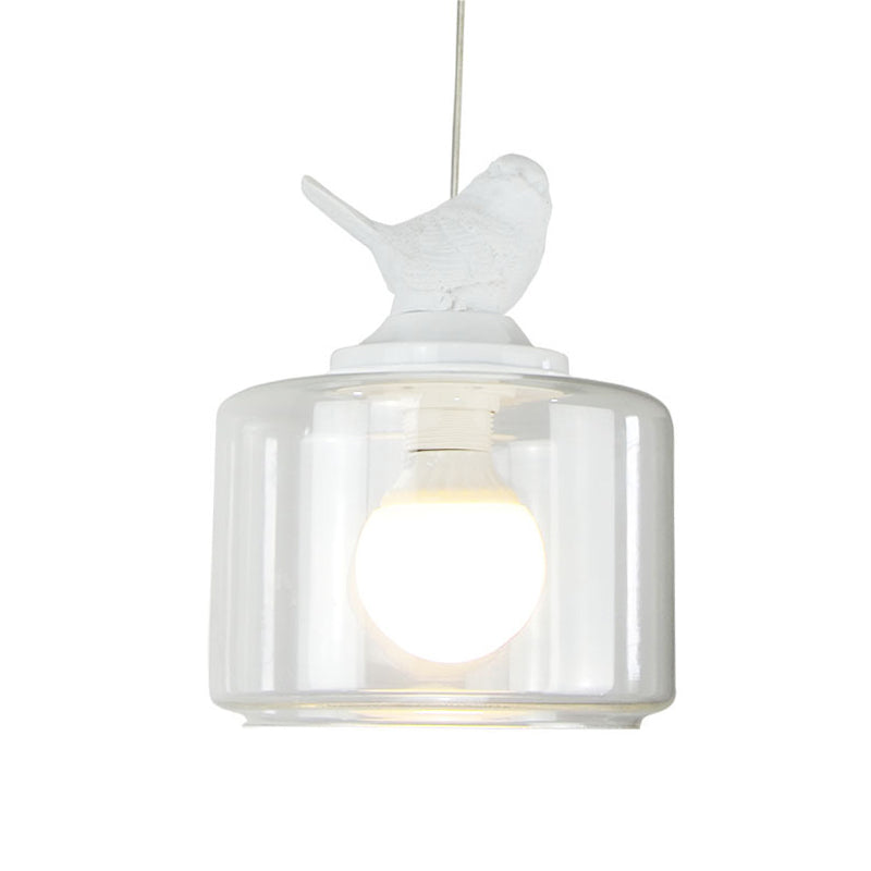 Modern White Glass Pendant Light With Bird Design - Transparent Hanging Lamp