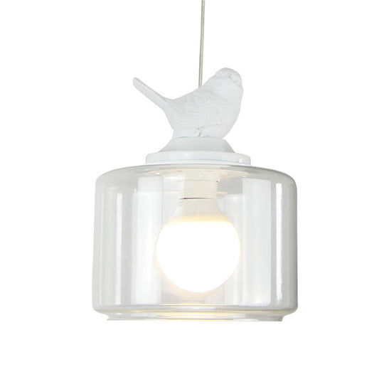 Modern White Glass Pendant Light With Bird Design - Transparent Hanging Lamp