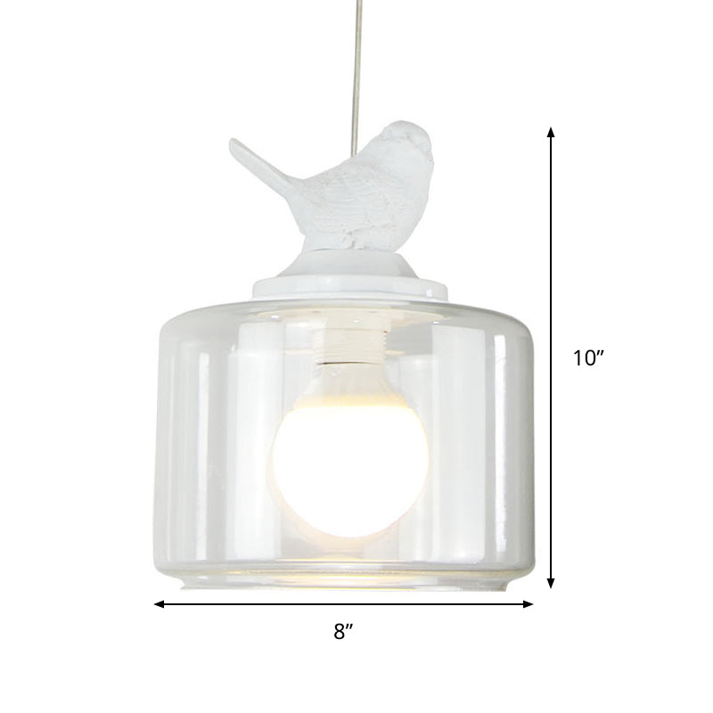 Modern White Glass Pendant Light With Bird Design - Transparent Hanging Lamp